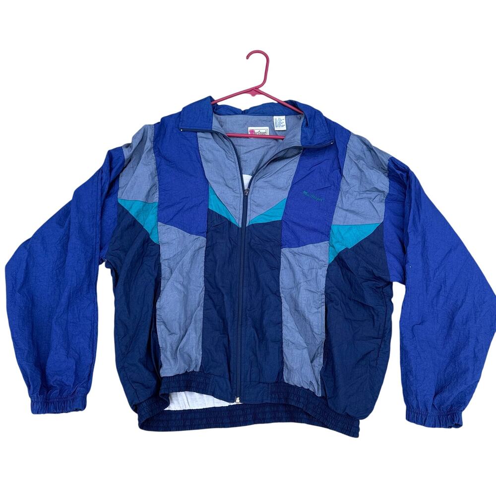 Vintage MacGregor Track Jacket Mens 2XL Blue Aqua Colorblock 90s Windbreaker